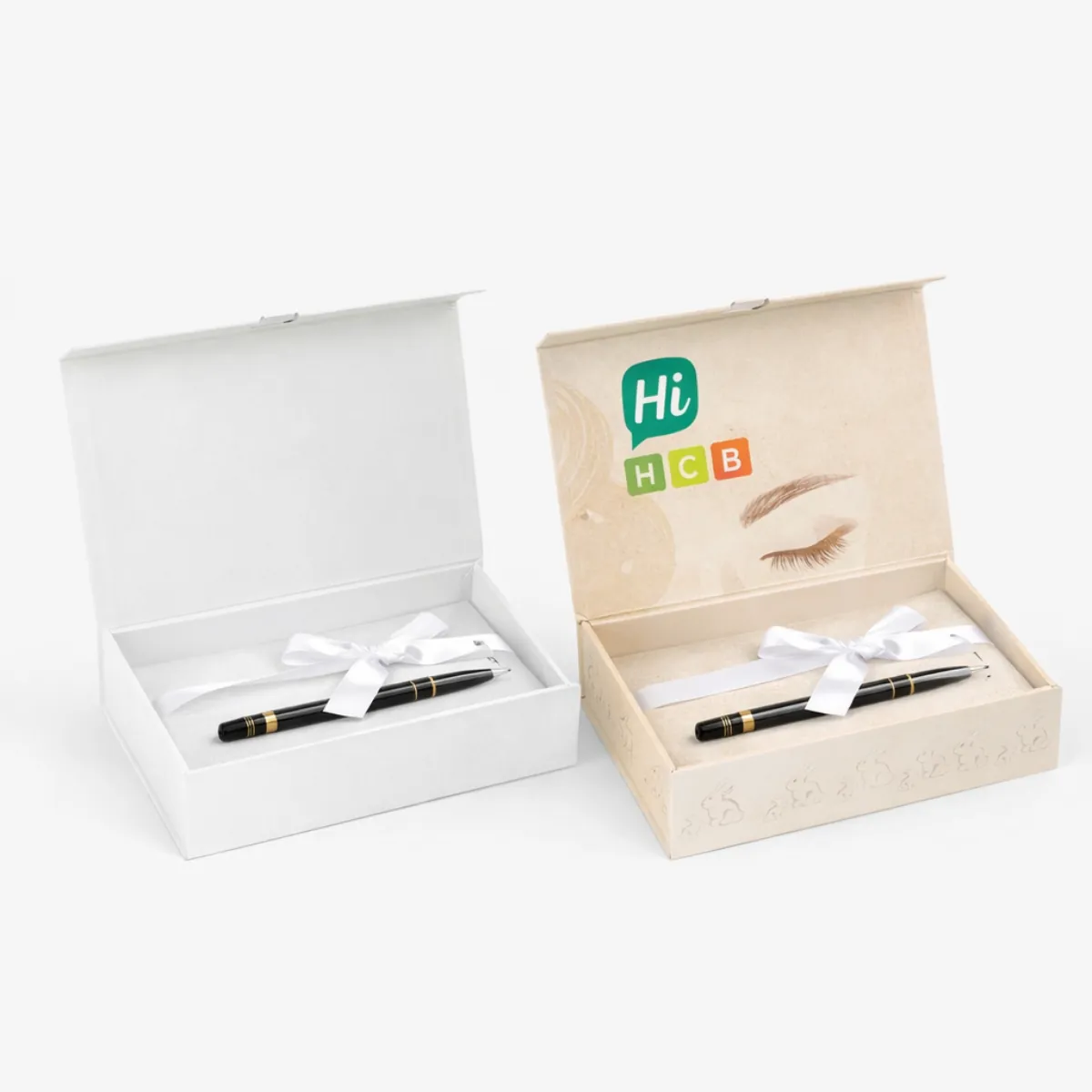 A sleek- slimline cardboard eyebrow pencil box featuring a minimalist design and soft matte finish- class=